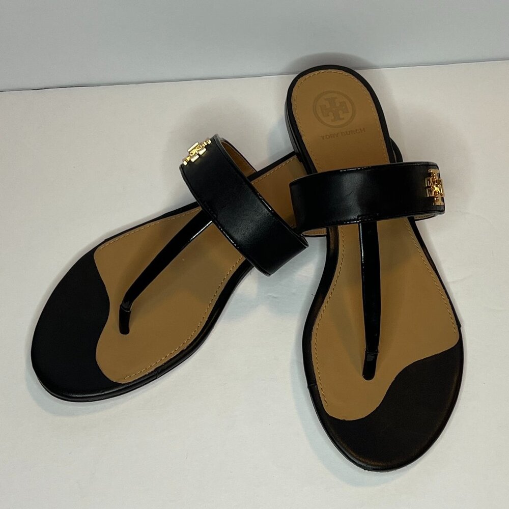 Tory Burch Kira Thong Sandal US 8.5M Black Leather